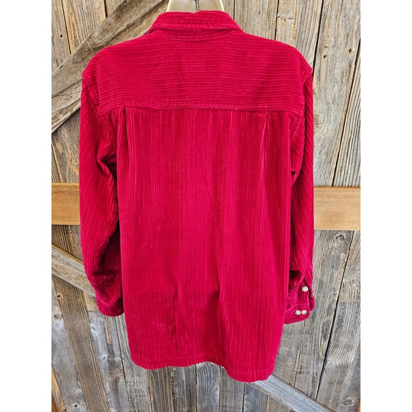 St johns bay wilderness lodge PETITE M PM red corduroy long sleeve button up ^ - Picture 2 of 7